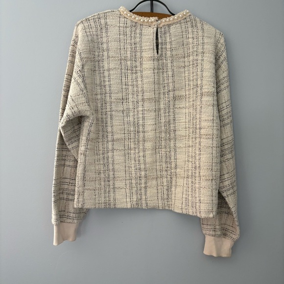 Zara Pearl Embellished Tweed Long Sleeve Top – Women’s Size S - Picture 5 of 8